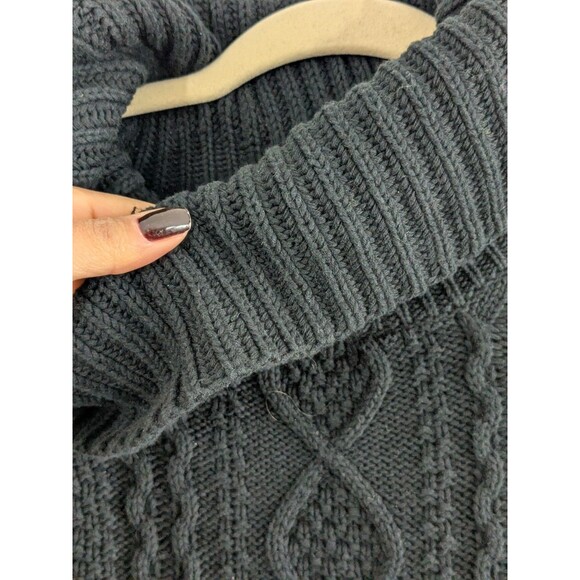 Vintage Black Sweater Womens L Cable Knit Fishermans Pullover Turtleneck Cotton - Picture 4 of 10